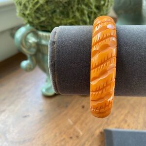 Vintage Bakelite Amber Carved Bangle Bracelet